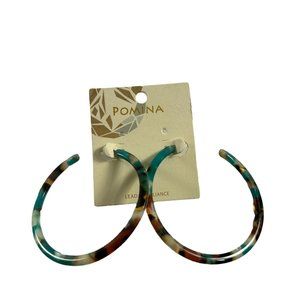 Pomina Womens Earrings Acrylic Post Hoops Tortoise Shell Pattern New on Card